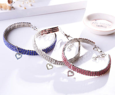 Crystal Pet Collar With Heart Shaped Pendant
